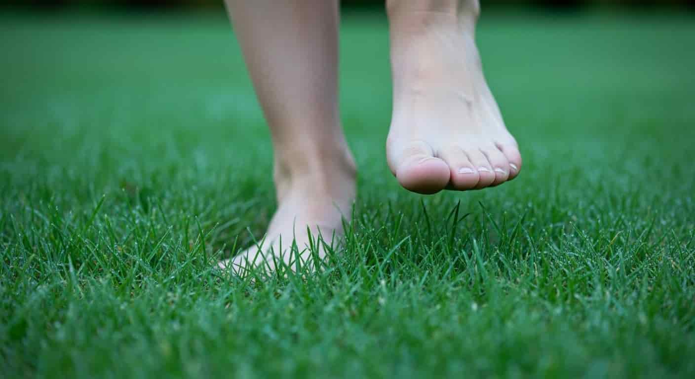 Chůze bosky v trávě: Přirozený lék na ploché nohy a bolavá záda.