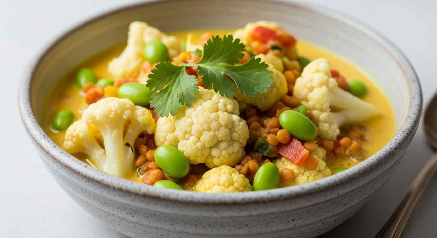 Květákové Kari s Edamame a Čočkou: Energie ze Zahrady na Váš Stůl