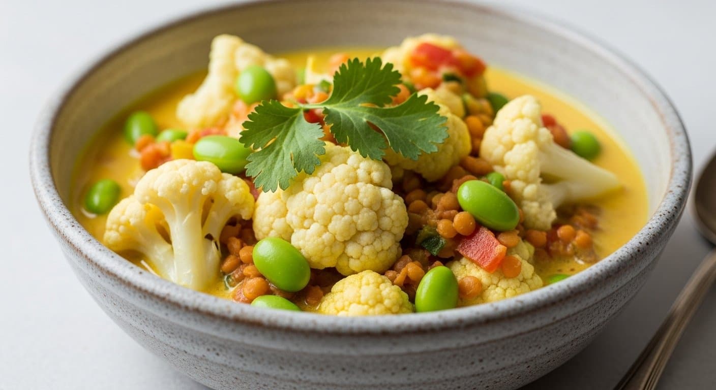 Květákové Kari s Edamame a Čočkou: Energie ze Zahrady na Váš Stůl