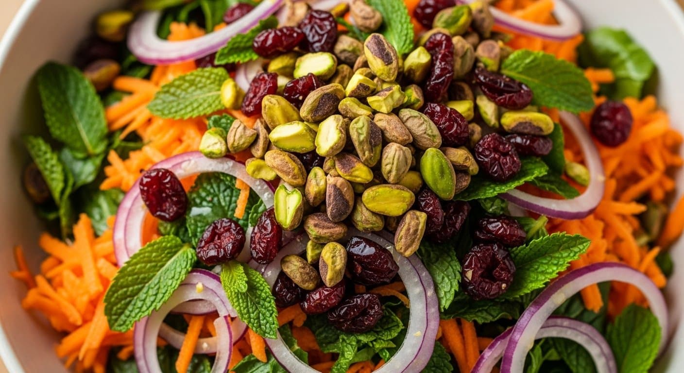 Oranžová Oáza: Křupavý Mrkvový Salát s Pistáciemi pro Vaši Vitalitu!