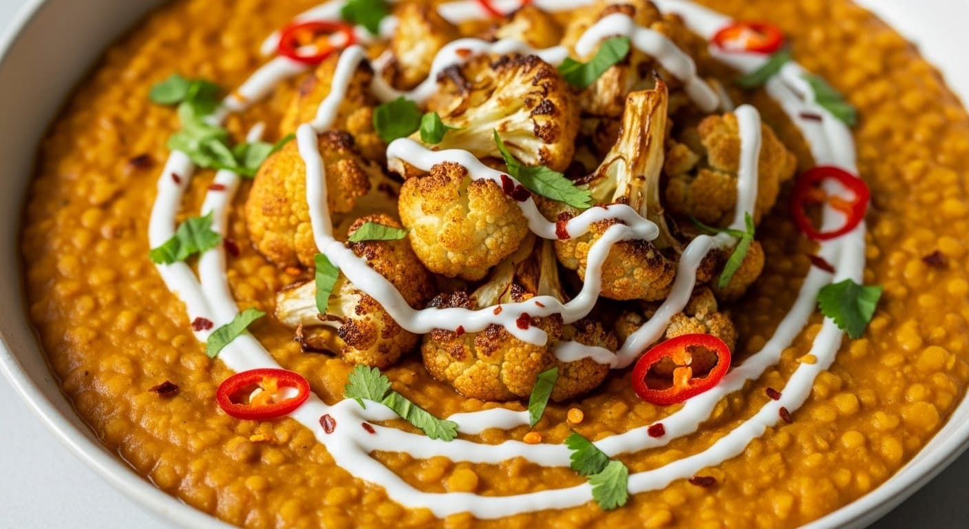 Aromatický Čočkový Dahl s Pečeným Květákem: Sytost a Energie pro Váš Aktivní Den!