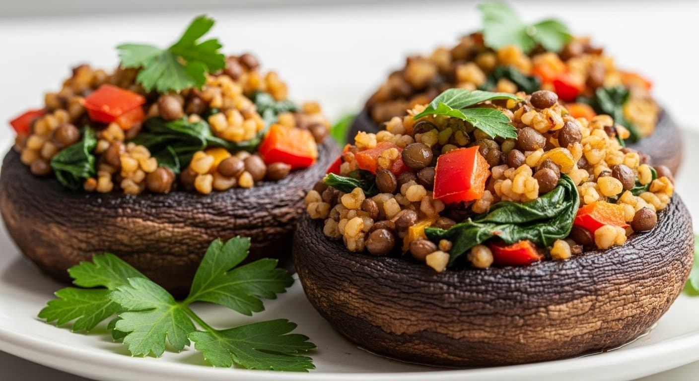 Fitness a pohoda na talíři: Plněné žampiony s bulgurem a čočkou – recept pro sytost a vitalitu!