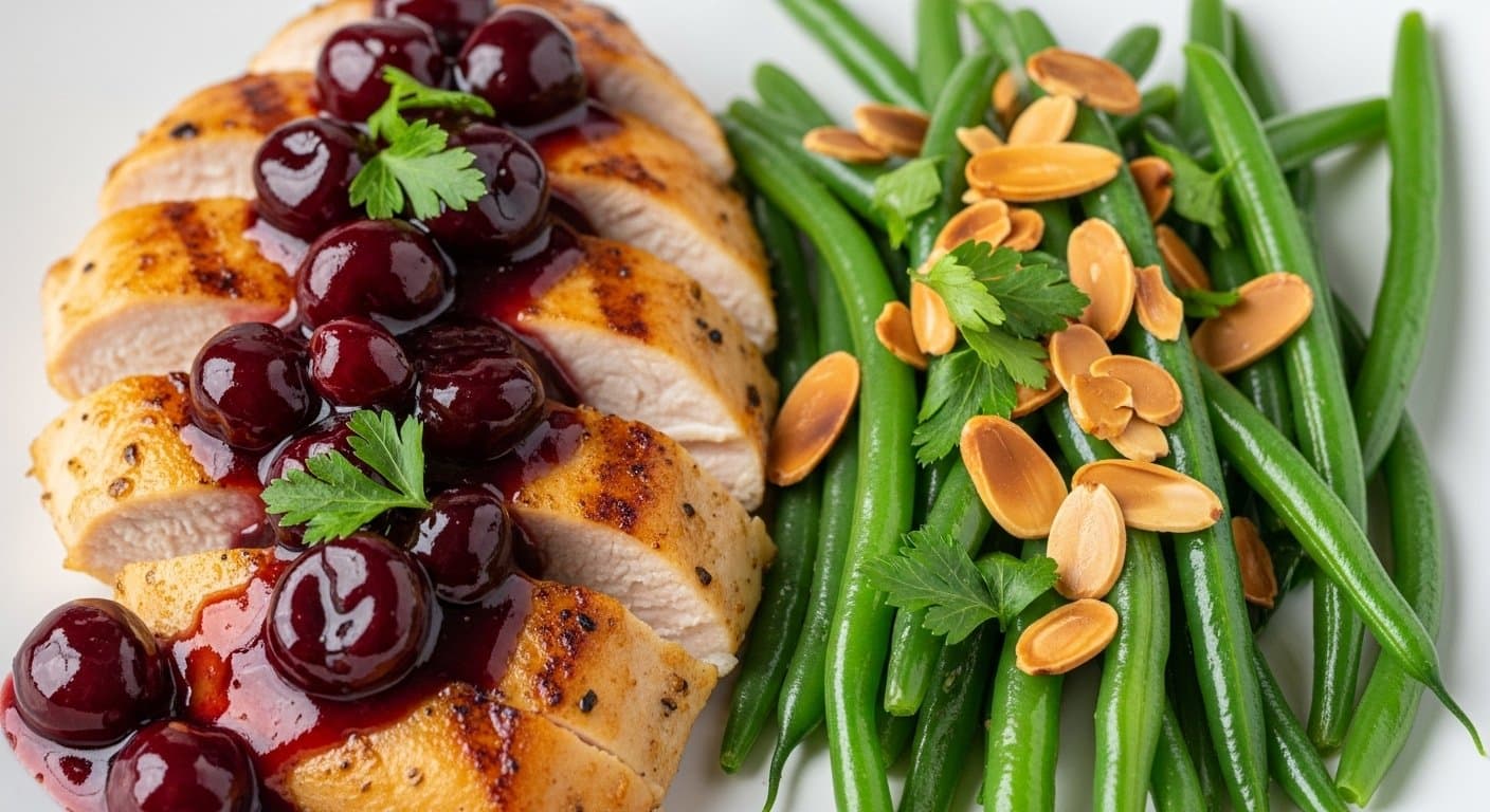 Fitness Gurmán: Kuřecí Prsa s Pikantní Višňovou Omáčkou a Křupavými Fazolkami – Energie Bez Výčitek!