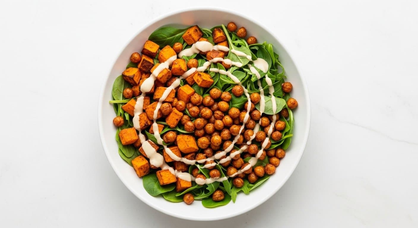 Fitness Power Bowl: Energie a Sytost s Pečenou Sladkou Bramborou a Křupavou Cizrnou