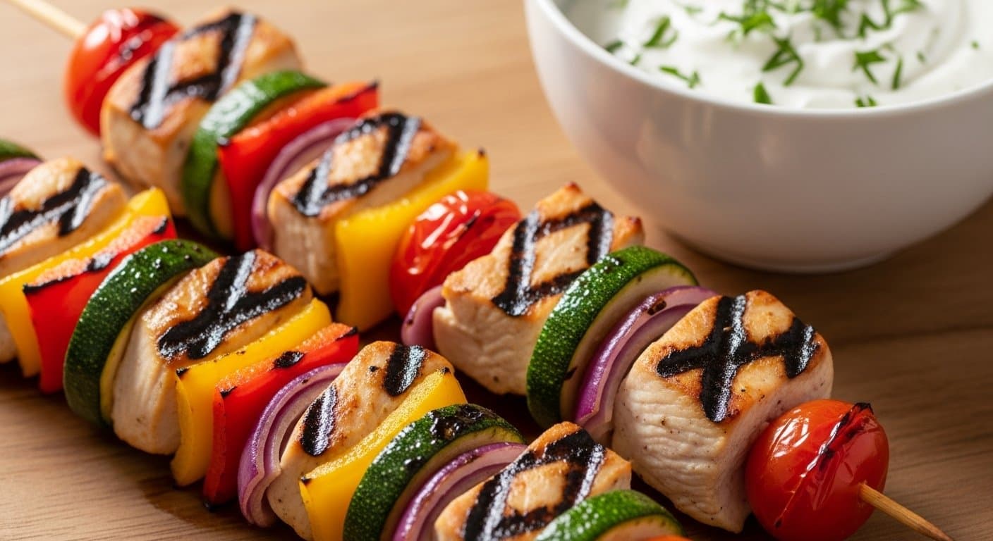 Fitness špízy pro svaly i vitalitu: Grilované kuře se zeleninou a řeckým jogurtem za 25 minut!