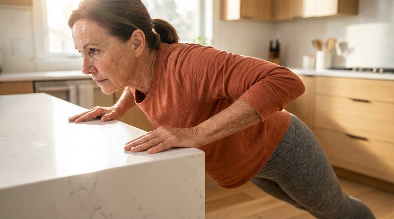 Obyčejná kuchyňská linka dokáže divy. Stačí se o ni opřít a povislé paže se stanou minulostí