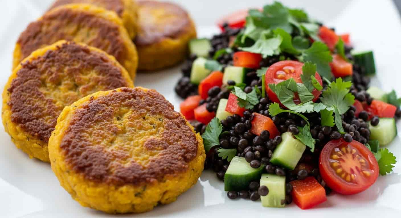 Podzimní harmonie na talíři: Voňavé dýňové karbanátky s bylinkovým čočkovým salátem pro vitalitu a sílu