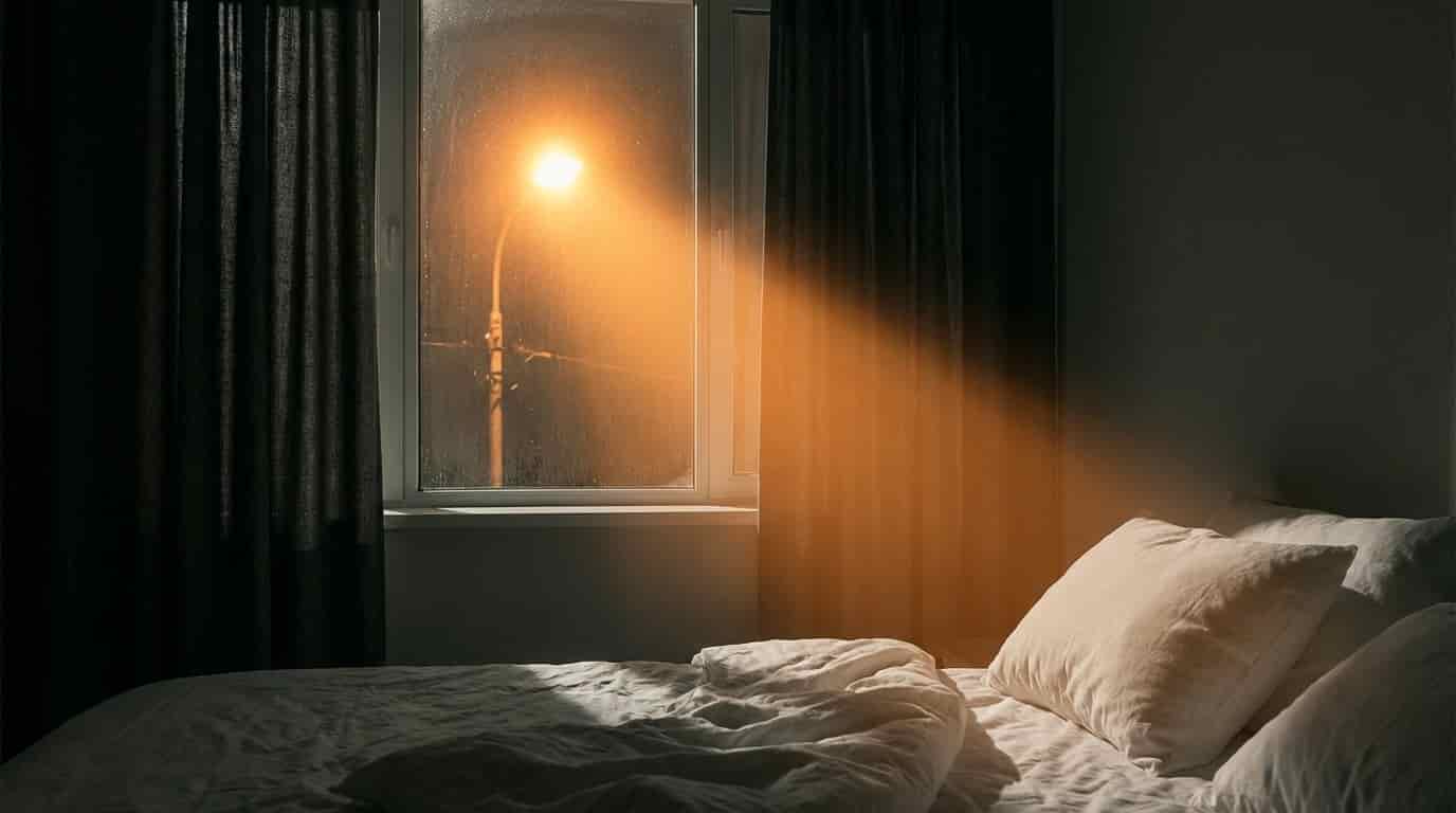 Pouliční lampa za oknem je tichým zlodějem vaší energie. Zatemnění ložnice funguje lépe než drahé doplňky stravy