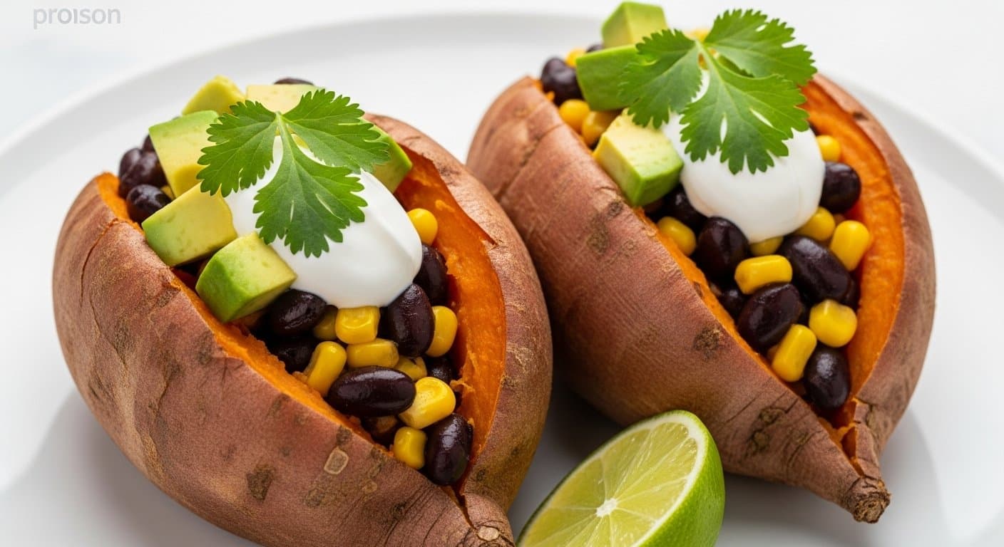 Sladký Zázrak na Talíři: Pečené Batáty plněné Černými Fazolemi a Kukuřicí