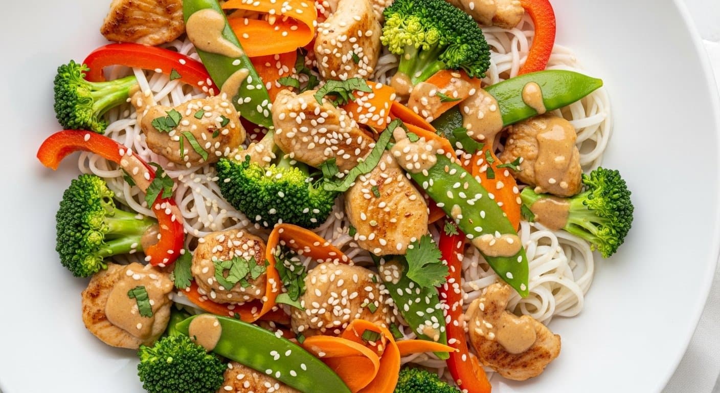 Zdravá večeře plná vitality: Exotický kuřecí wok s arašídovou omáčkou pro energii a regeneraci