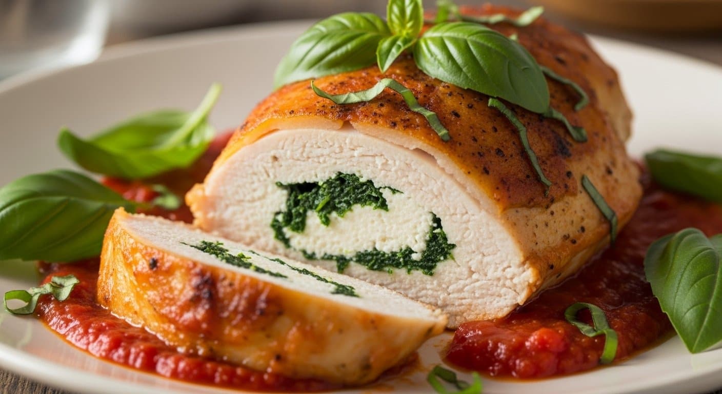 Zdravý oběd/večeře za 30 minut: Pečená kuřecí prsa plněná špenátem a ricottou – Proteinová bomba pro vaši vitalitu!